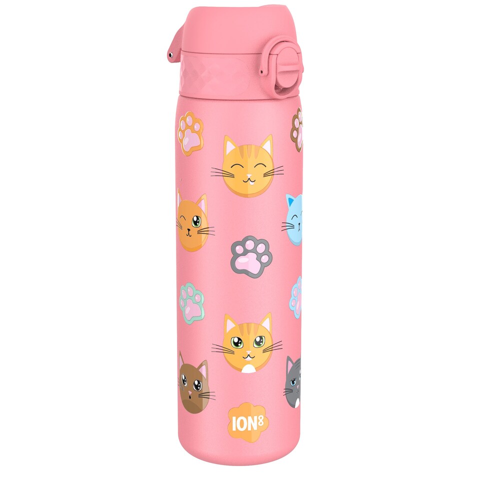 image 1 of Leak Proof Slim Water Bottle, Stainless Steel, 600ml (20oz) | Pink | Cats | One Size