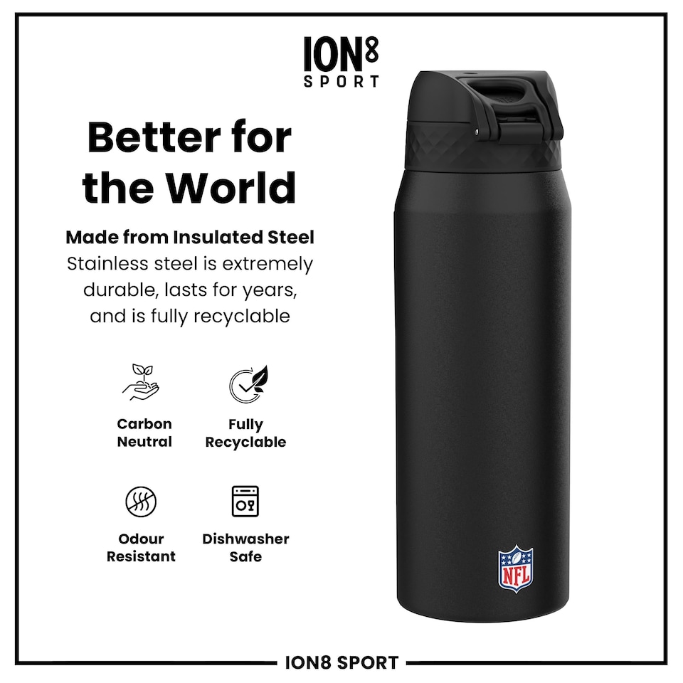 image 1 of NFL x Sports, Vacuum Insulated Steel Bottle, Series, 750ml (24oz) | Black | NFL Black Titans | One Size