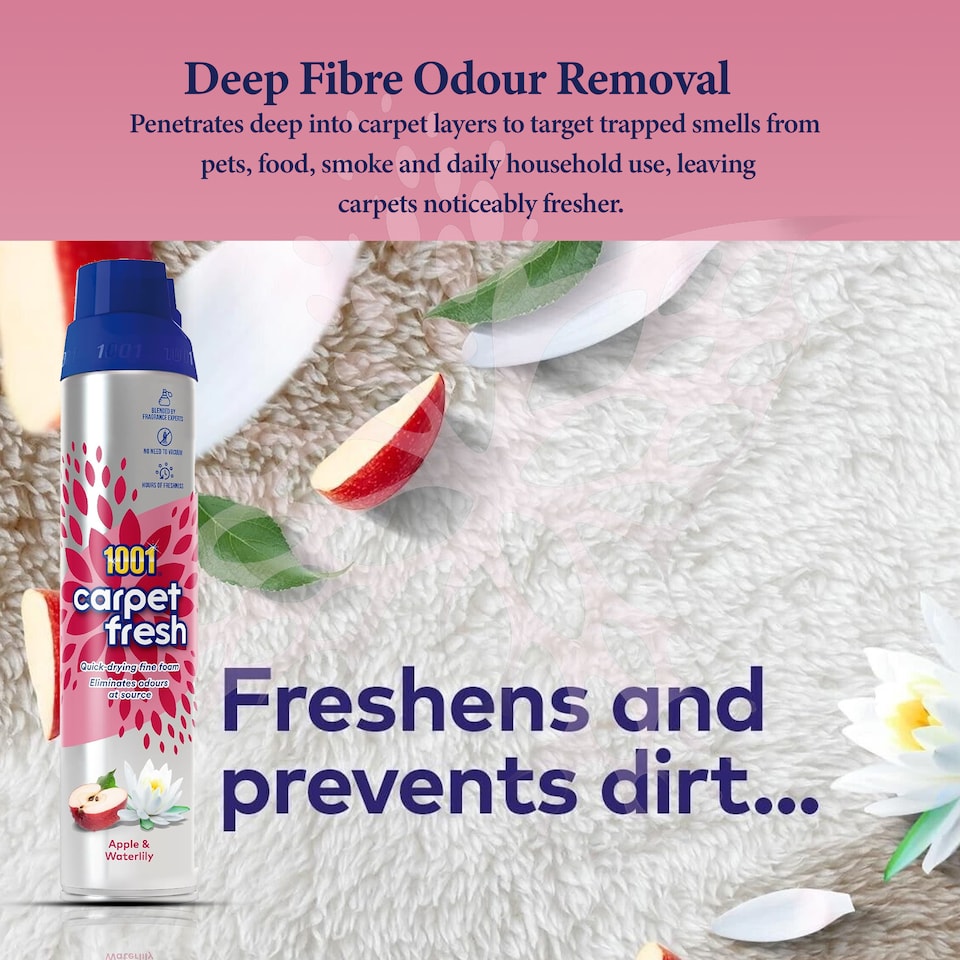 image 1 of 1001 Carpet Fresh Apple Waterlily Carpet Foam Freshener Odour Remover Carpet Cleaner Indoor Home Use 300ml Pack of 2