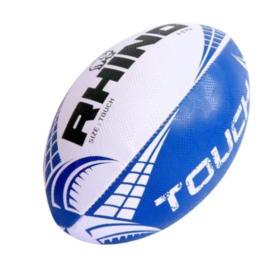 image 1 of Rhino Touch Rugby Ball White/Blue Touch