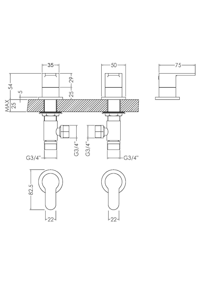 image 1 of Pride Contemporary Round Deck Mounted 3 quarter inch Side Valves - Chrome