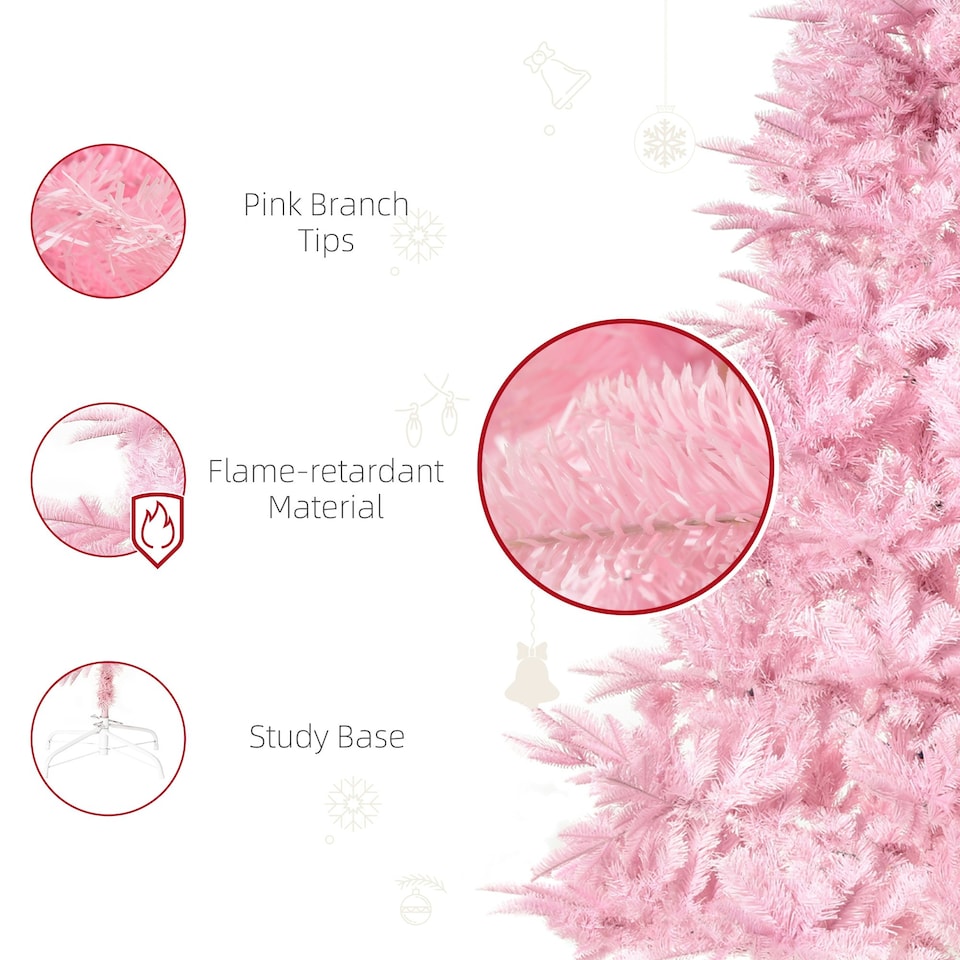 image 1 of HOMCOM 6FT Artificial Christmas Tree w/ Automatic Open for Home Party Pink