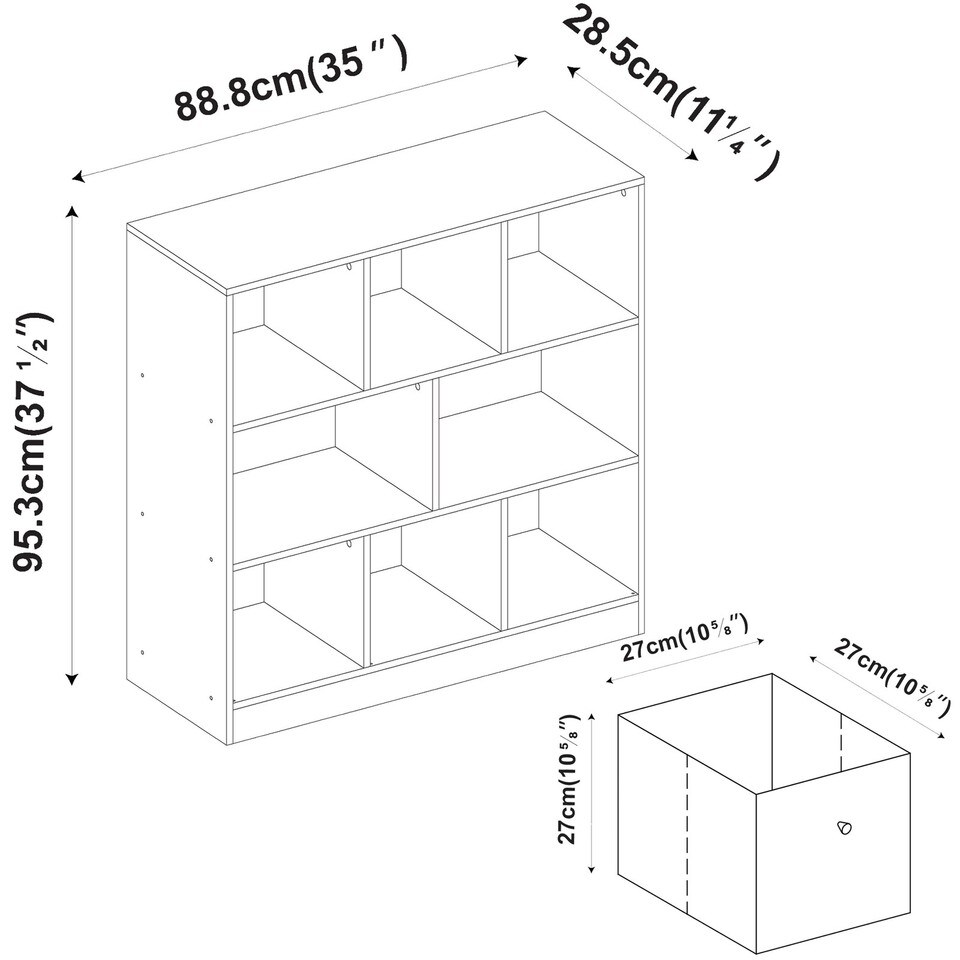 image 1 of Asymmetrical 8 White Cube Bookcase Shelf Storage Unit with 3 Fabric Drawer Inserts | Multi | White & Grey Drawer | 1