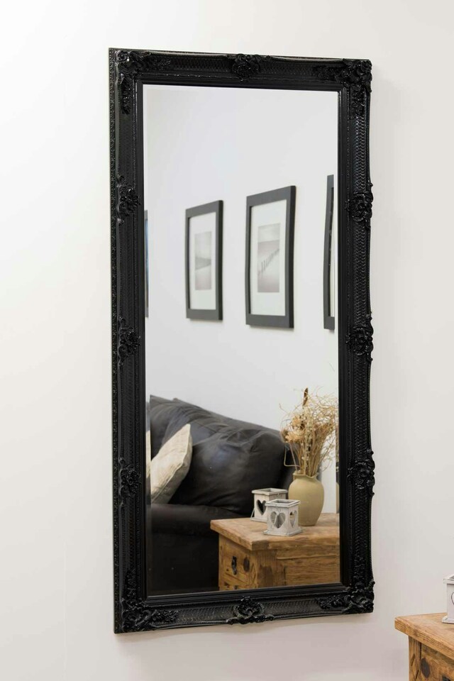 image 1 of Large Black Antique Style Salon Wall Mirror Rectangle 5Ft5 x 2Ft7 165 x 79cm | Black