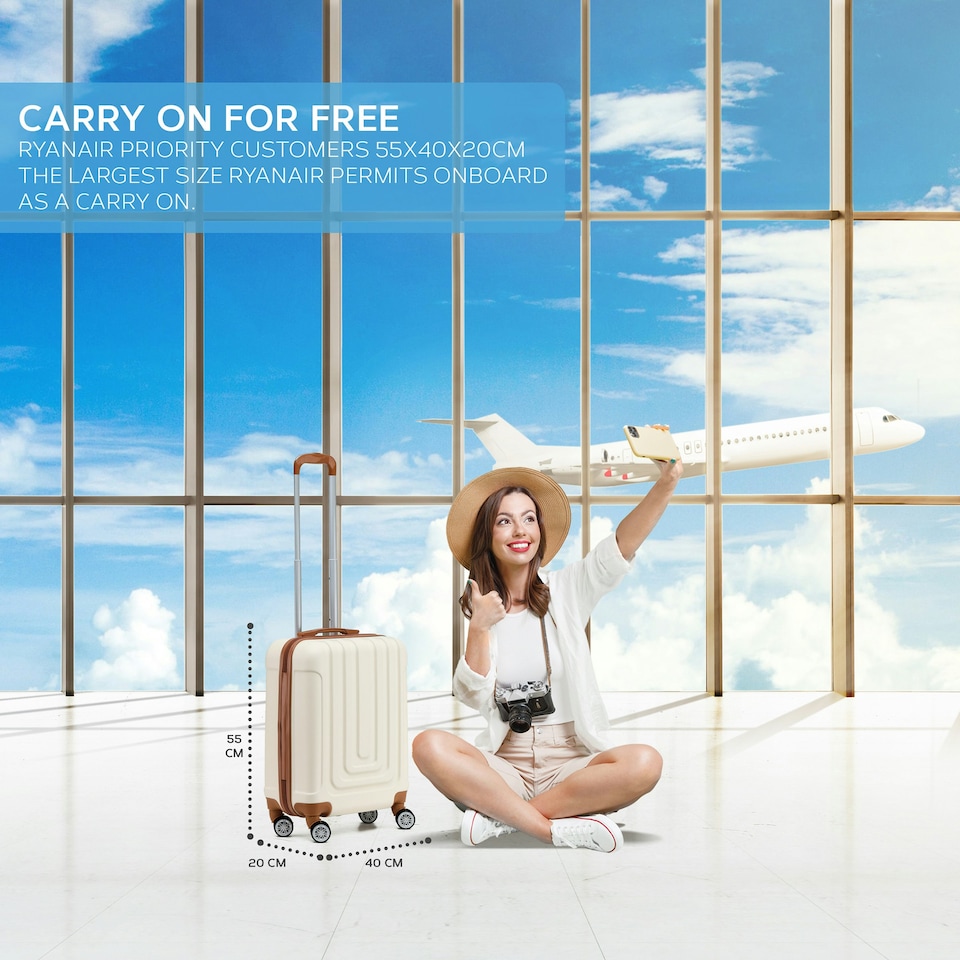 image 1 of Flight Knight Premium Hard Shell Lightweight Cabin Suitcase - 8 Wheels - TSA Lock & USB Port - 100 Airlines Approved Including Ryanair Priority - 55x40x20cm Cream | Cream | Cabin Bag
