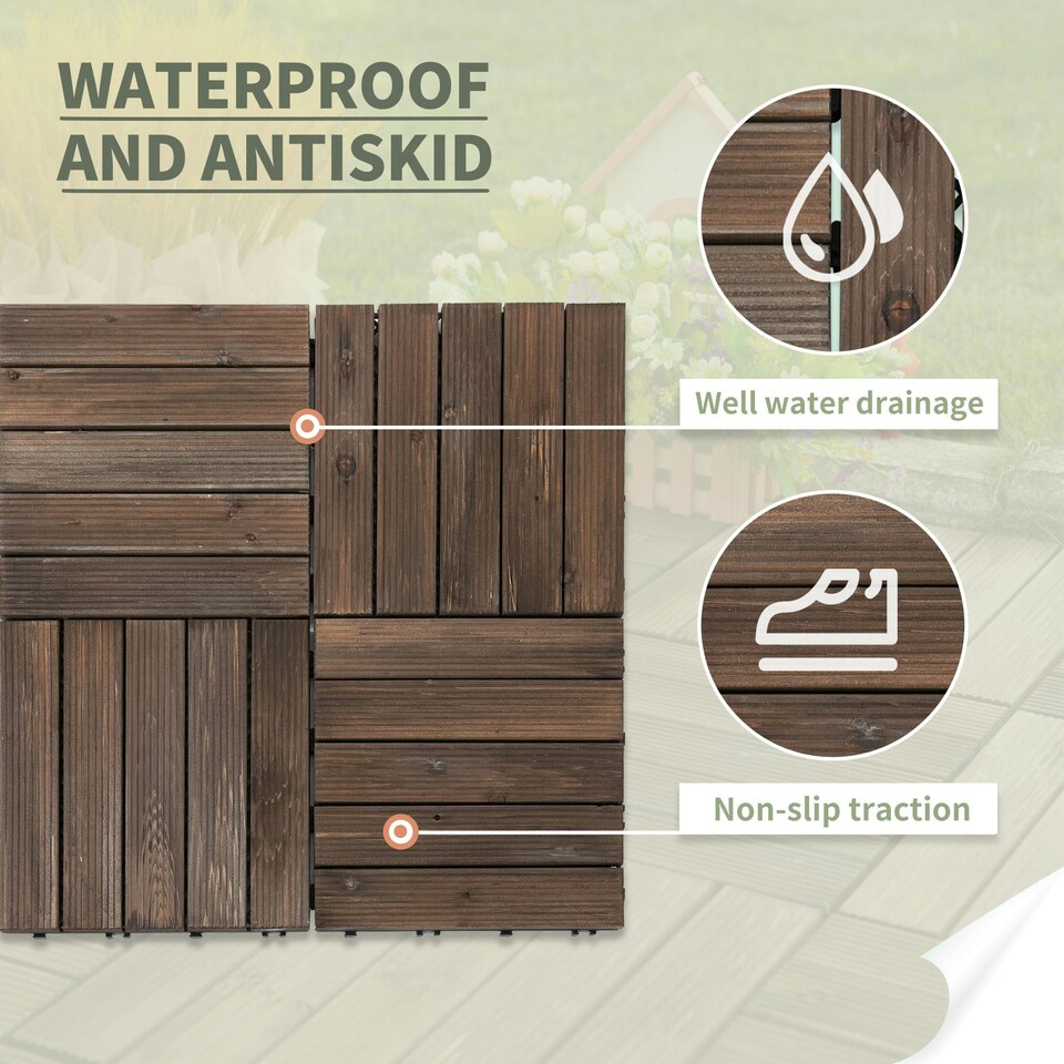 image 1 of Outsunny 27pc Floor Tiles Interlocking Solid Wood DIY Deck Tiles Outdoor Black