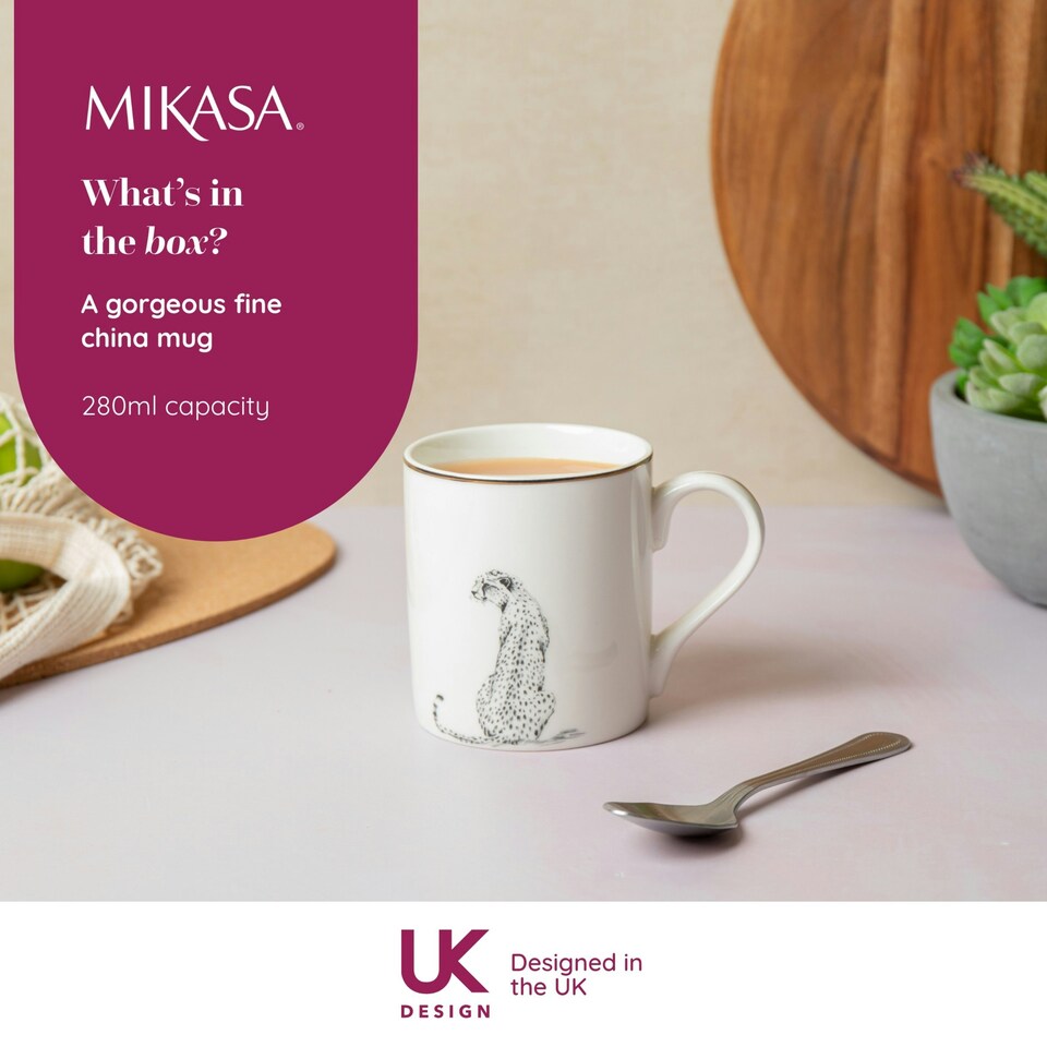 image 1 of Mikasa Cheetah Straight-Sided Porcelain Mug, 280ml | White