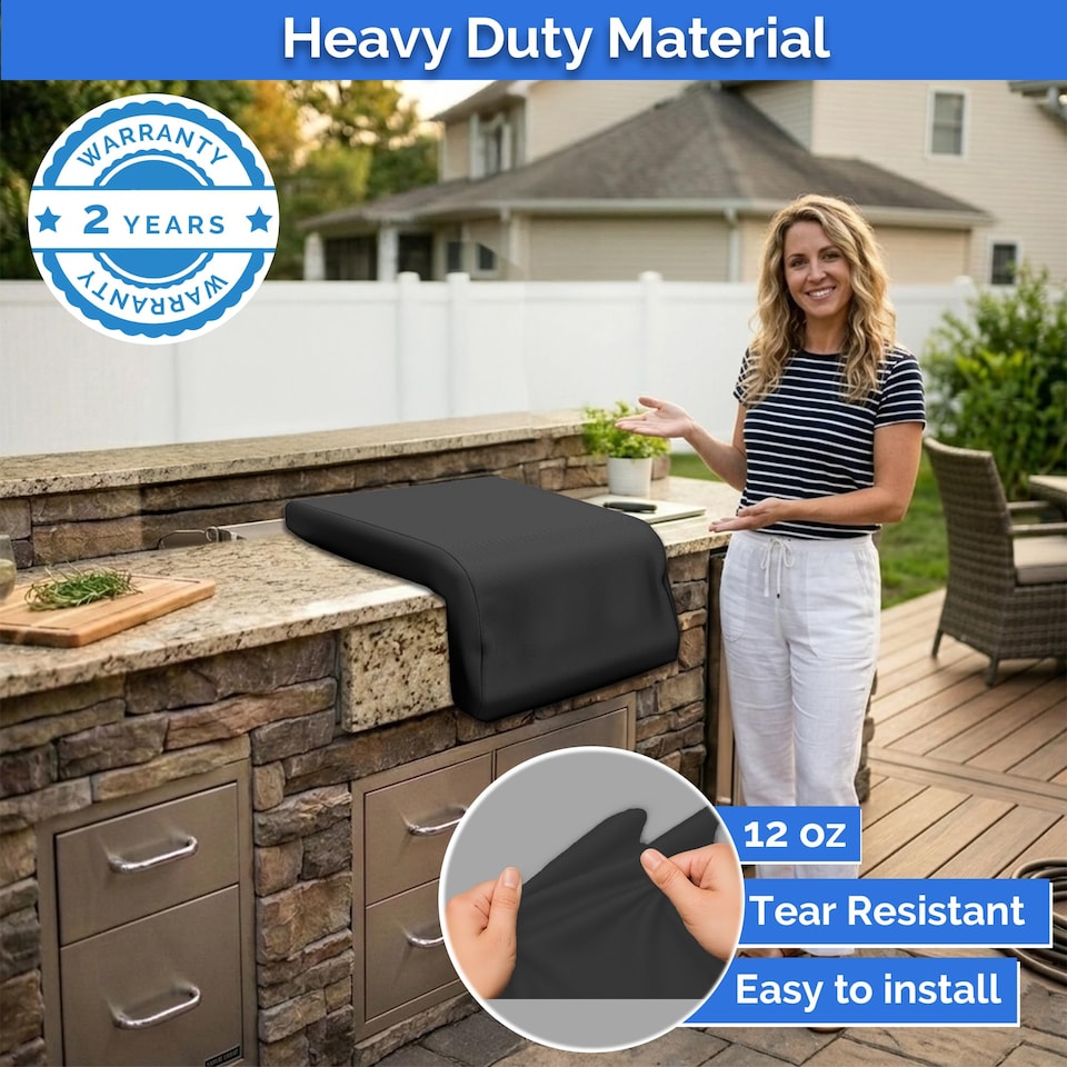 image 1 of Covers&All Built-in Grill Side Burner Cover, Waterproof UV & Weather Resistant BBQ Grill Protector, 20 in W x 33 in D x 18 in H, Black