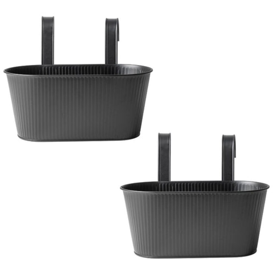 FabFinds Over Fence Ribbed Planter Black 26.5cm 2 Pack