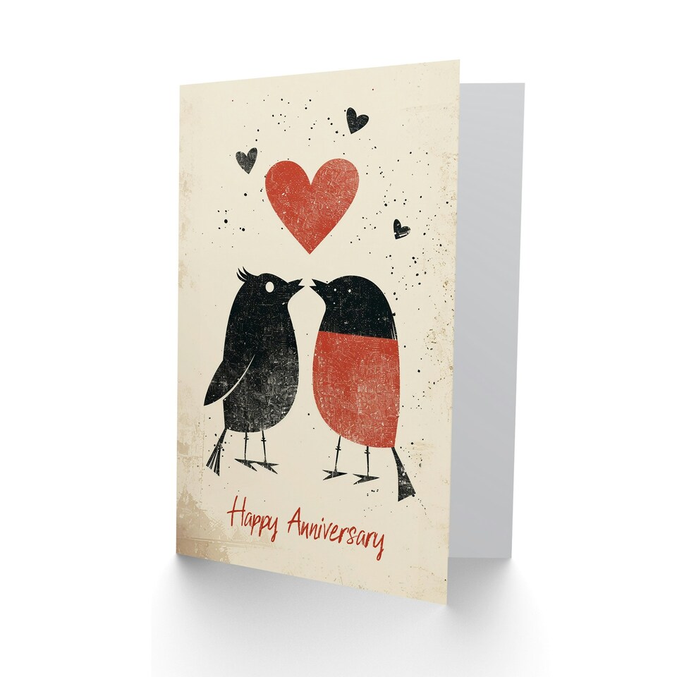 image 1 of Simple Red Robin Birds Couple Love Heart Partner Anniversary Card