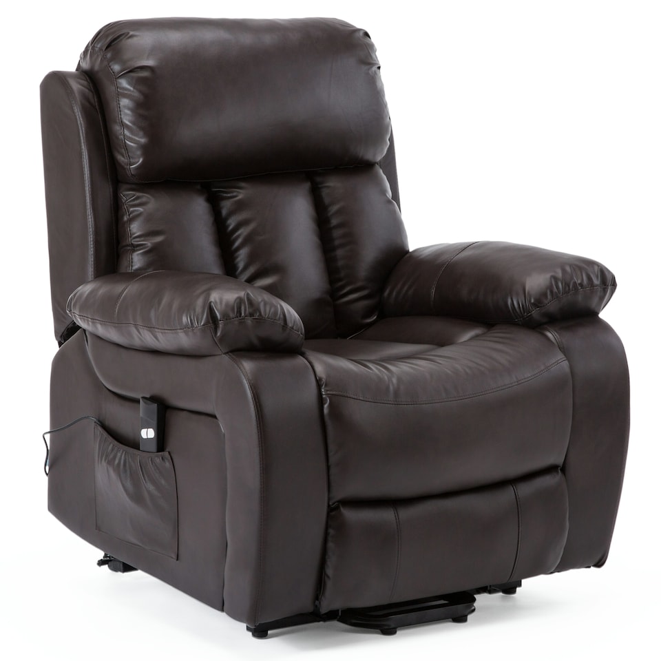 image 1 of Chester Single Motor Rise Recliner Bonded Leather Heat & Massage Chair (Brown)