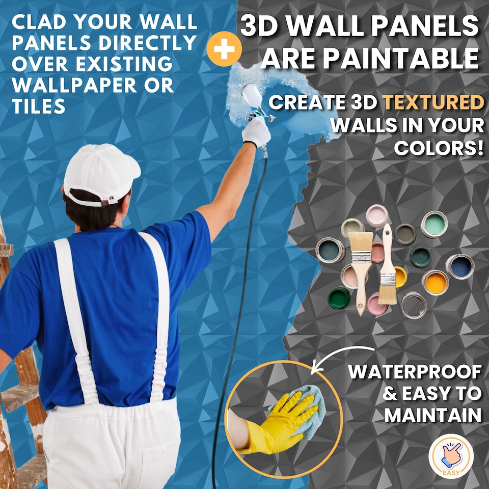 image 1 of NOVECRAFTO Decorative 3D Wall Panels (50cm x 50cm) Diamond Design PVC Cladding Panel