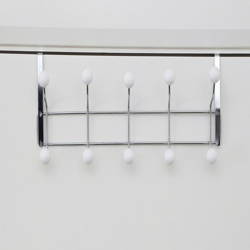image 1 of Interiors by Premier Over Door Hanger, 10 White Ball Hooks Door Hanger, Space-Saving Door Hanger for Living Room and Hallway