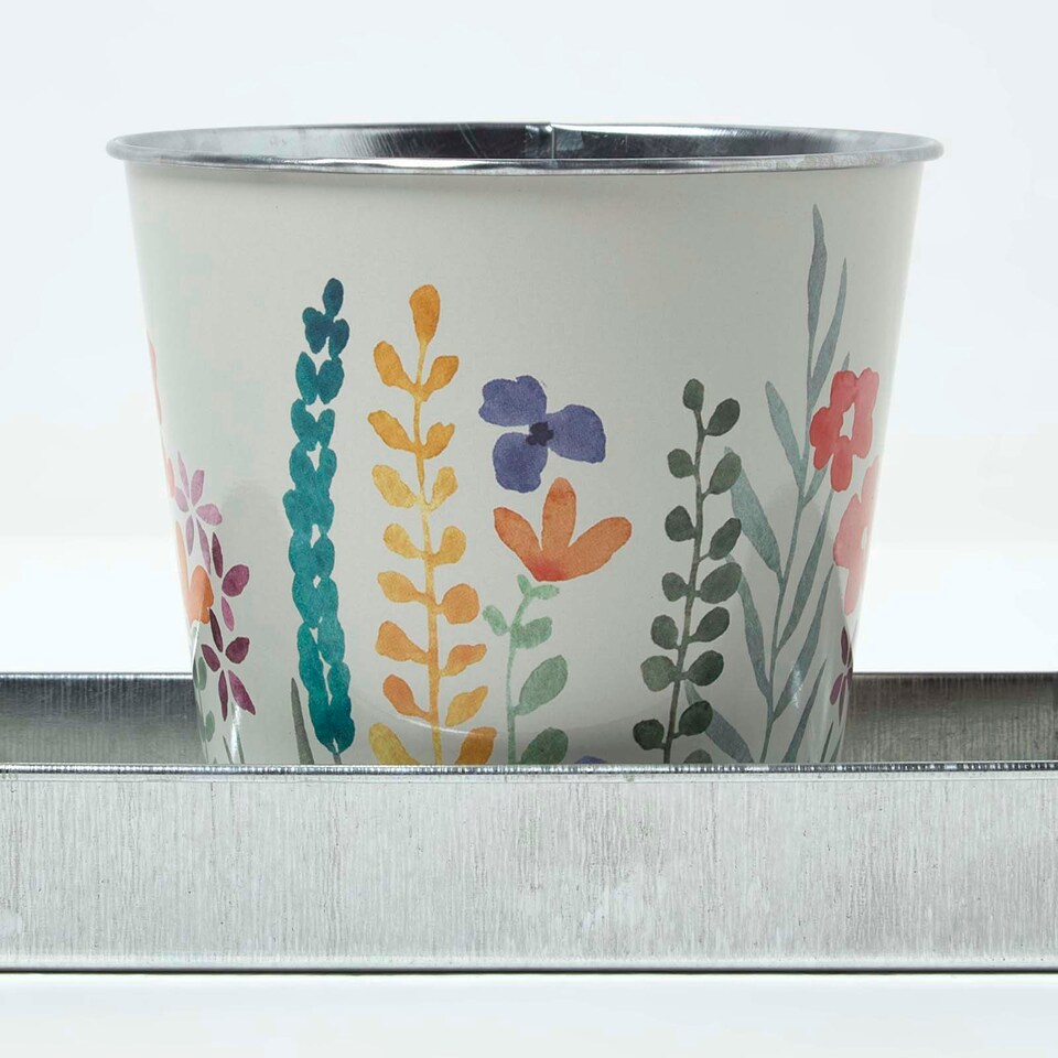 image 1 of Homescapes Set of 3 Herb Pots with Tray, Multi-Coloured Floral Design Multi