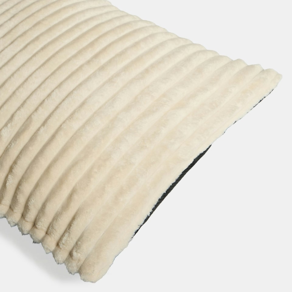 image 1 of OHS Ribbed Fleece Rectangular Soft Warm Cosy Plump Plush Pet Dog Cat Cushion Bed, 80x60cm Cream | L