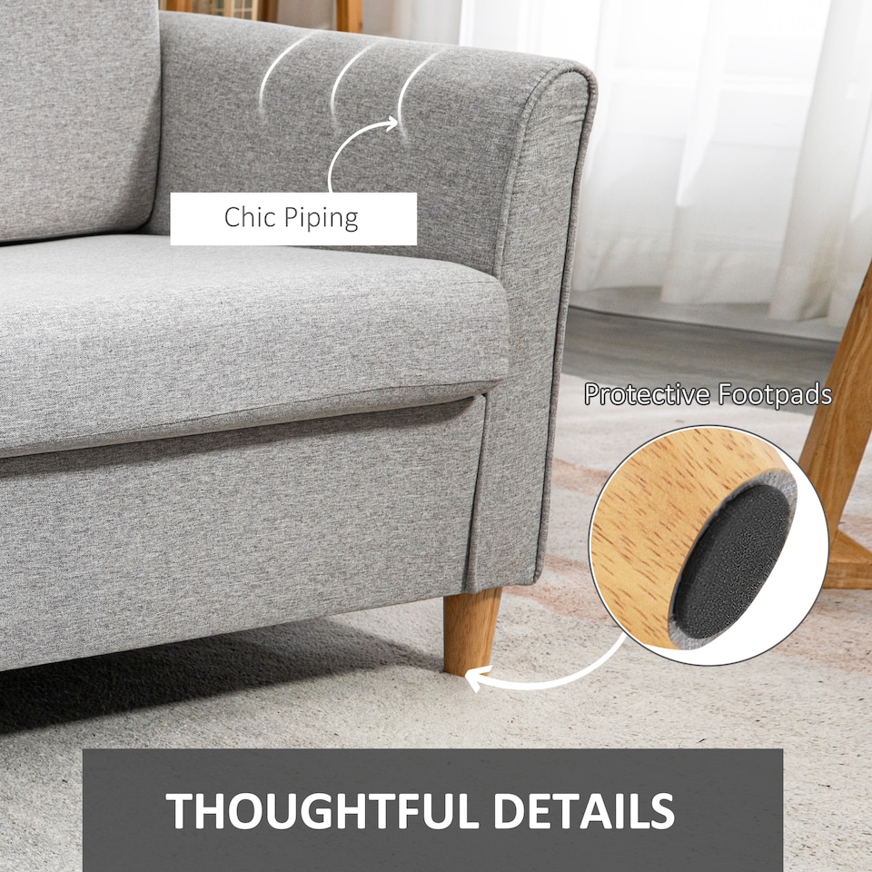 image 1 of HOMCOM 2 Seater Sofa, Compact Loveseat, Linen Upholstered Couch with Wood Legs and Armrest, Small Sofa for Living Room and Home Office Light Grey