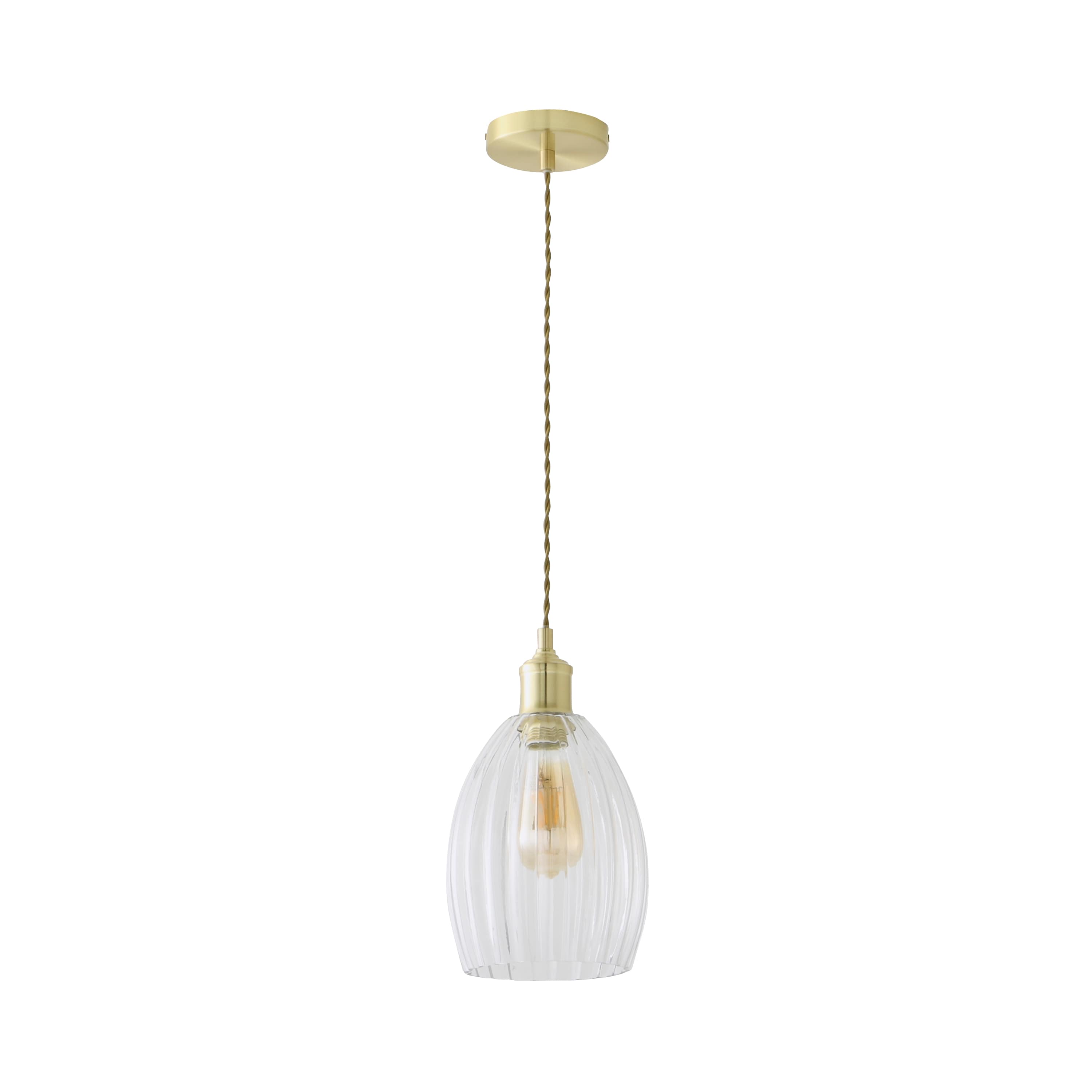 ValueLights Cheltenham Clear Ribbed Glass Dome Pendant Ceiling Light in Gold