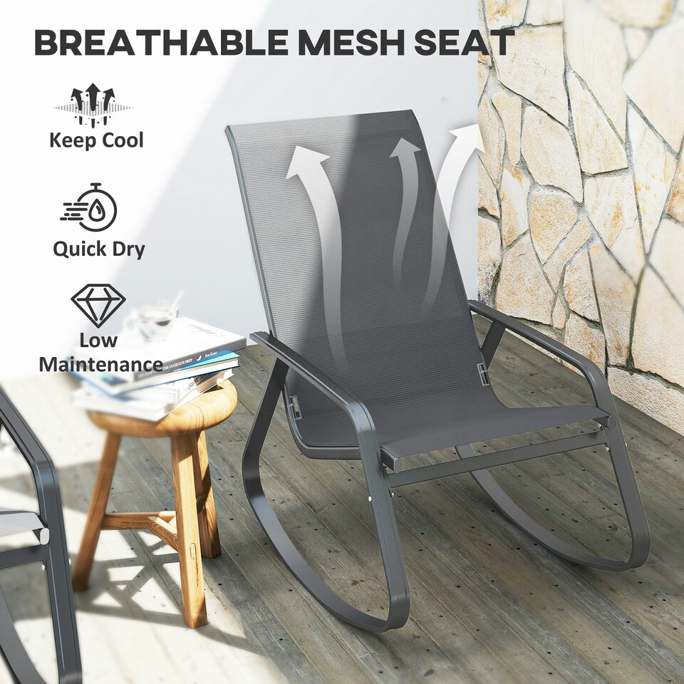 image 1 of Outsunny Garden Rocking Chairs with Armrests, High Back, Grey 