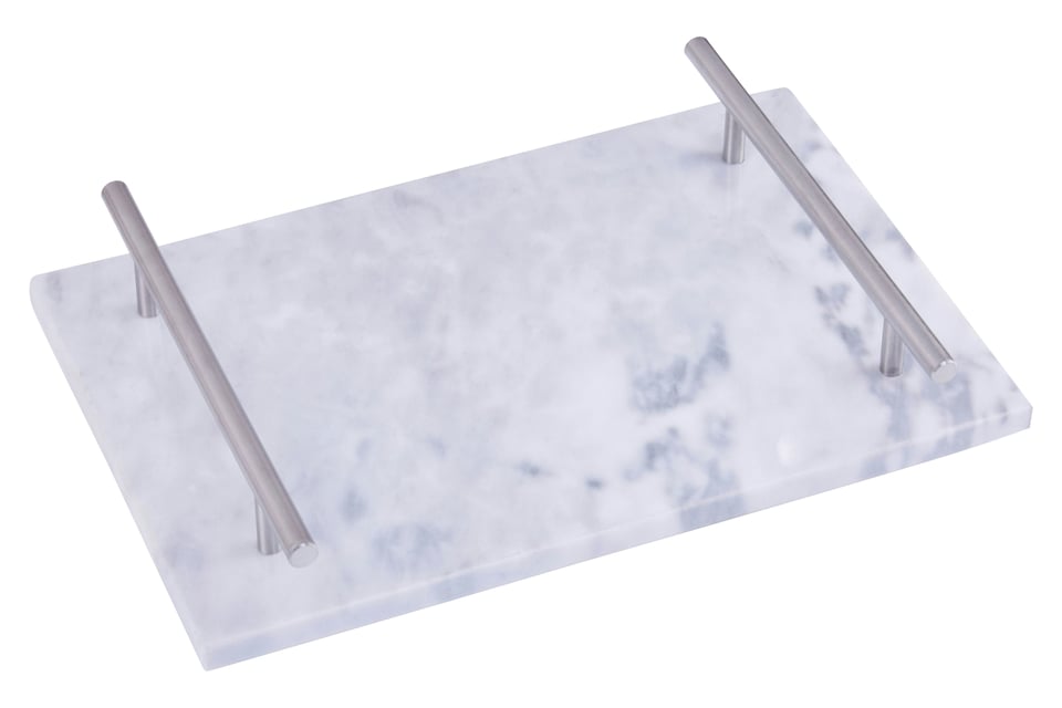 image 1 of Interiors By Premier Grey Marble Serving Board With Silver Handles, Durable Natural Stone Tray For Kitchen Use | Grey