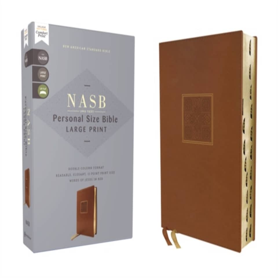 Nasb Personal Size Bible Large Print Leathersoft Brown Red Letter 1995 Text Thumb Indexed Comfort Print