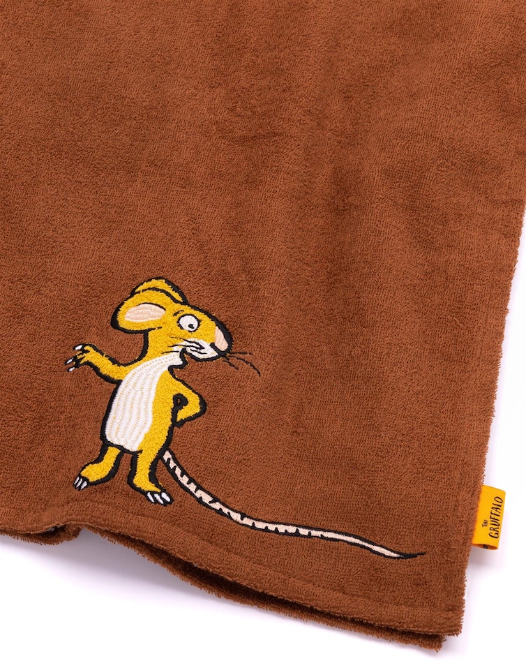 image 1 of The Gruffalo Kids Towel Poncho | Brown Bath Towel For Boys & Girls with 3D Ears | Woodlands Story Book Swimwear | Hooded Graphic Beach Cover Up | Cosy Swim Accessory Gift for Children