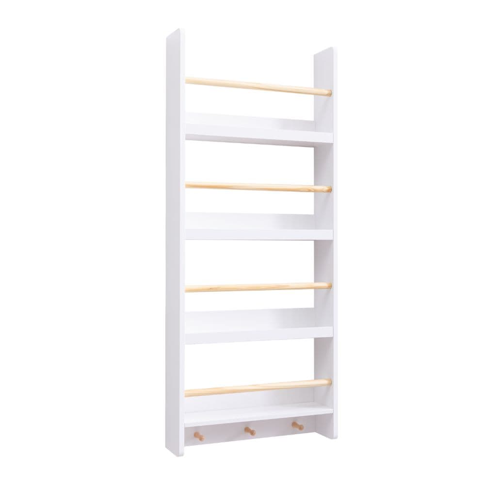 Elene Kids Bookshelf Display 3 Tier with Coathook in White and Natural Pine
