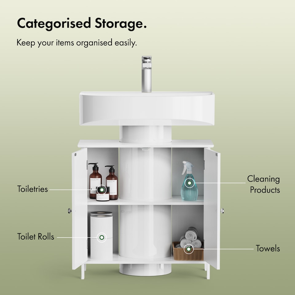 image 1 of Vonhaus Holbrook White Under Sink Bathroom Cabinet