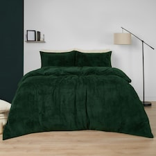 OHS Ultra Soft Teddy Fleece Duvet Cover and Pillowcase Bedding Set, Double - Forest Green