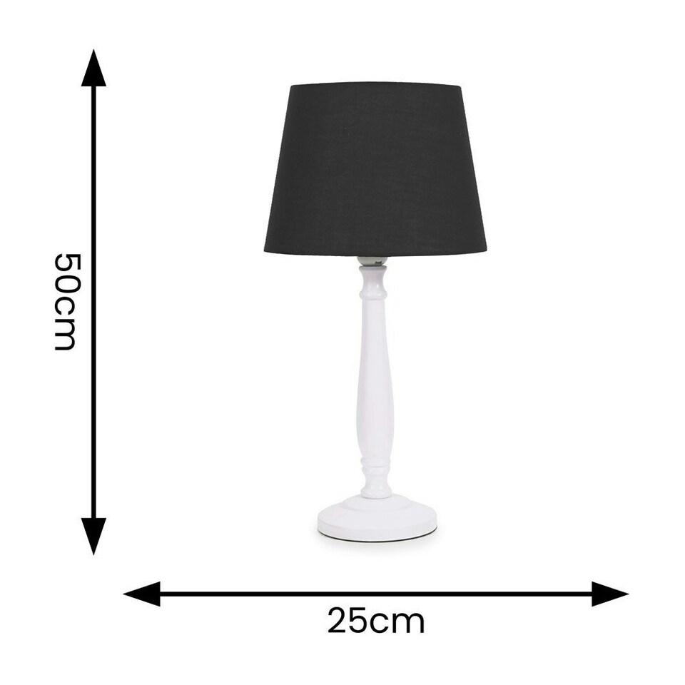 image 1 of ValueLights Victoria White Wood Traditional Stem Table Lamp with Black Fabric Tapered Shade and LED Bulb