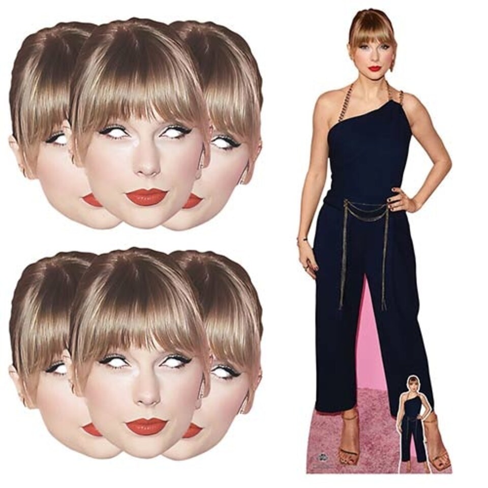 image 1 of Taylor Navy Jumpsuit Lifesize Cardboard Cutout with 6 Taylor Cardboard Face Masks