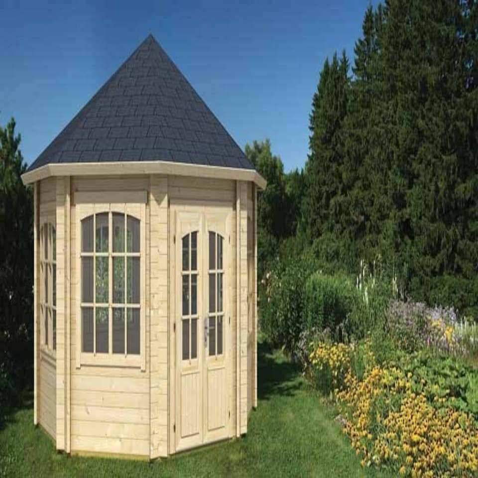 image 1 of Jamaica-Log Cabin, Wooden Garden Room, Timber Summerhouse, Home Office - L389.4 x W389.4 x H345.4 cm Brown