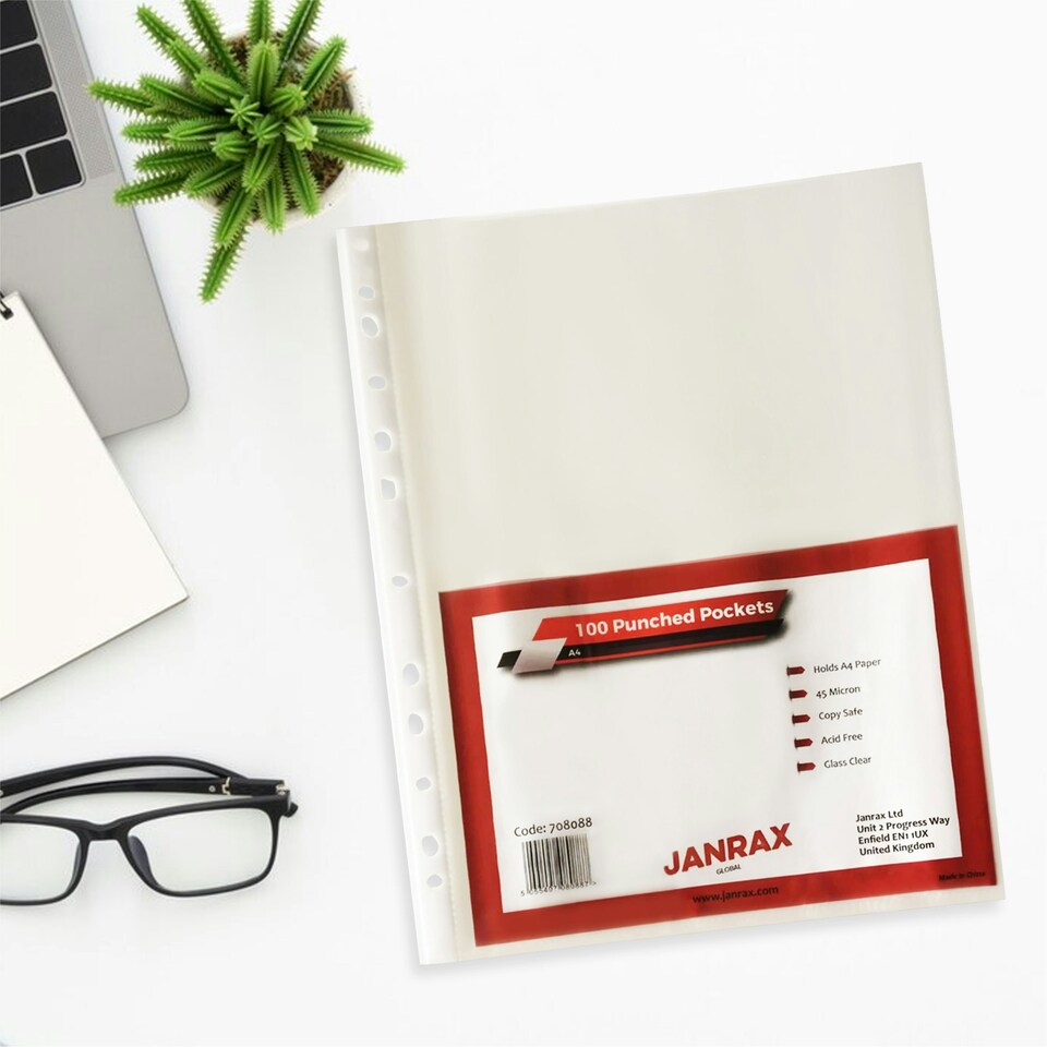 image 1 of Pack of 500 A4 Glass Clear Punched Pockets by Janrax - Copy Safe Acid Free