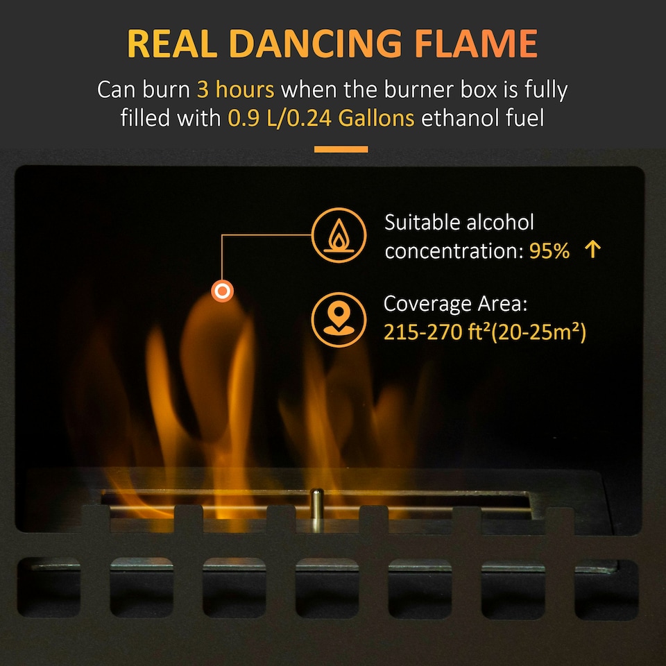 image 1 of HOMCOM Free Standing Bio Ethanol Fireplace Heater with 0.9L Tank, Black
