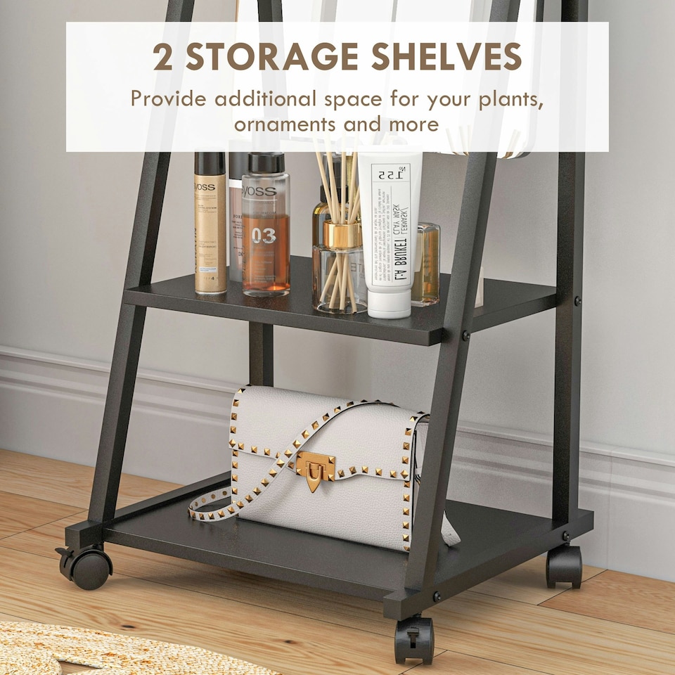 image 1 of HOMCOM Movable Full Length Mirror Adjustable Full Body Mirror with 2 Shelves