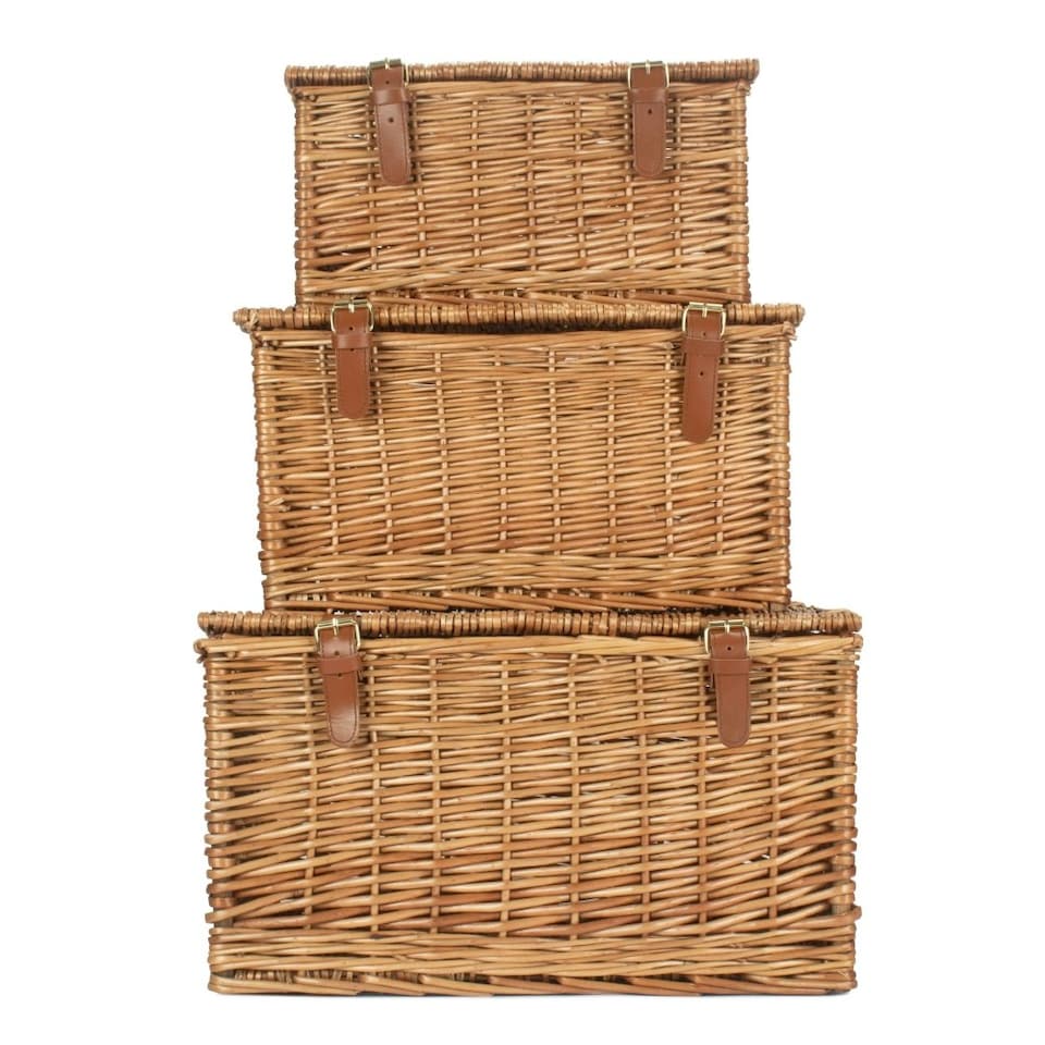 image 1 of Set of 3 Light Steamed Windsor Wicker Basket | Brown | Brown