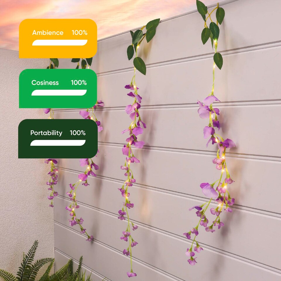 image 1 of Gardenwize Solar Decorative Wisteria Flower Lights (6 Piece w/ 60 LED)