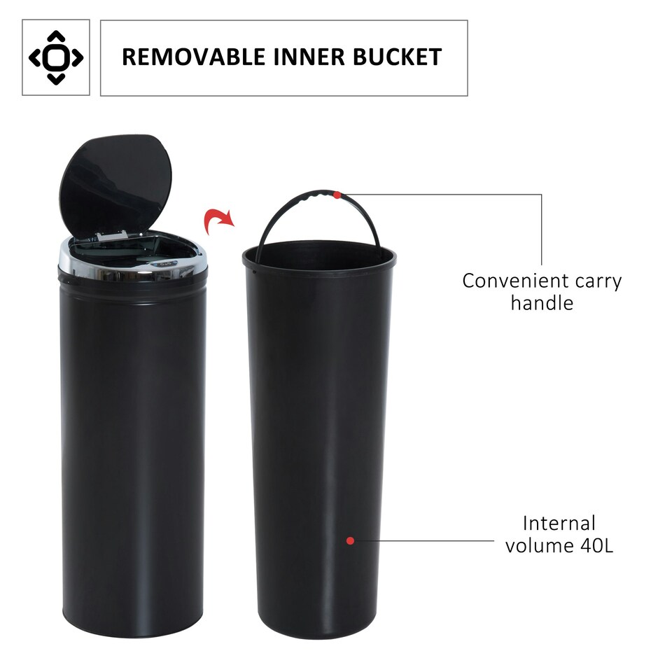 image 1 of HOMCOM Automatic Hand Sensor Dustbin Kitchen Waste Bin Rubbish Can Black | 42L
