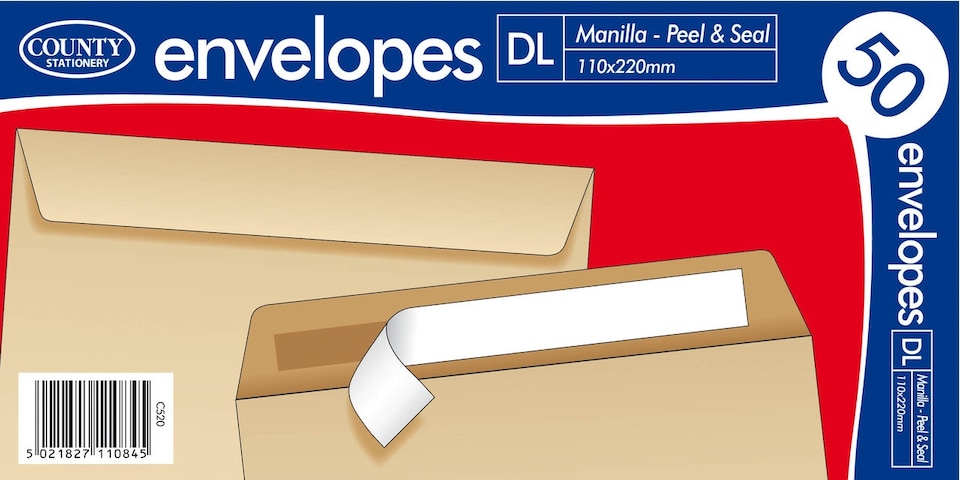 image 1 of Pack of 50 DL Peel & Seal Manilla Envelopes