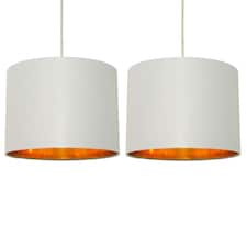 Set of 2 Grey Cotton Gold Lining 25cm Pendant Lightshade | Grey | Gold | Medium | 2
