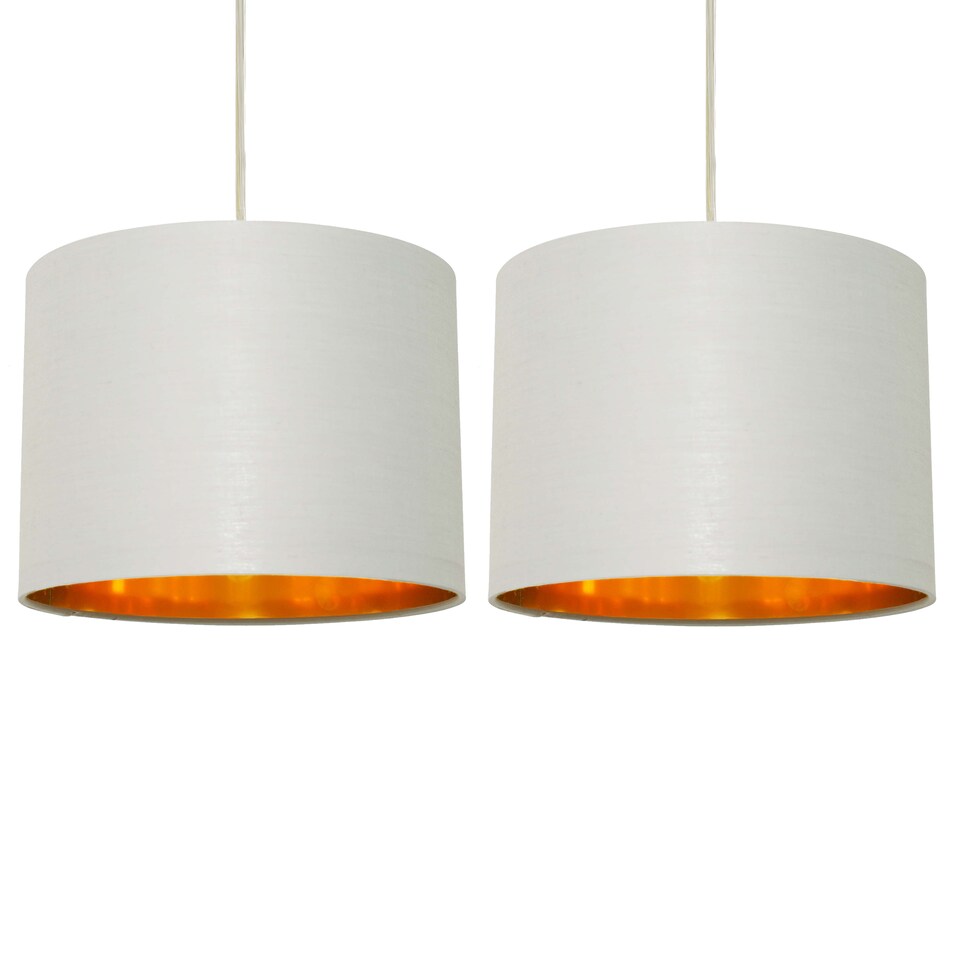 image 1 of Set of 2 Grey Cotton Gold Lining 25cm Pendant Lightshade | Grey | Gold | Medium | 2