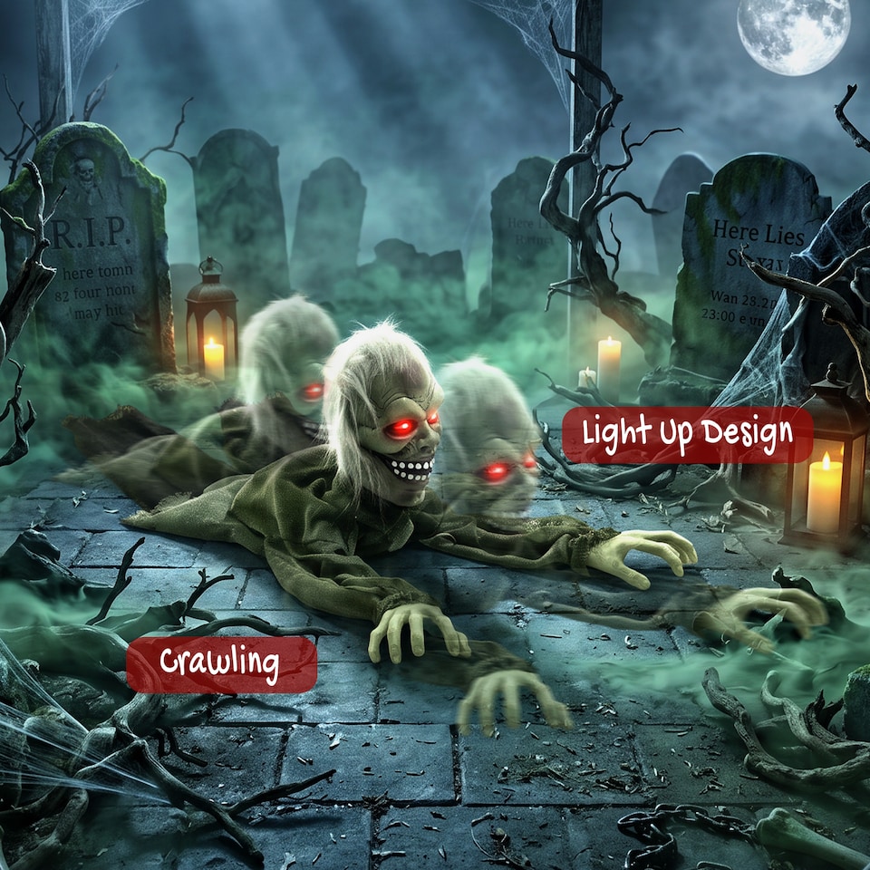image 1 of HOMCOM Animatronic Crawling Zombie with Light-Up Eyes and Creepy Sound