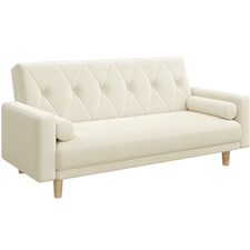 Yaheetech Velvet Convertible Sofa Bed with 2 Bolster Pillows-Beige
