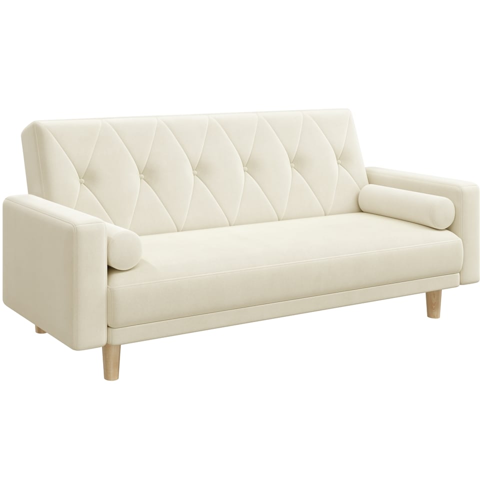 image 1 of Yaheetech Velvet Convertible Sofa Bed with 2 Bolster Pillows-Beige