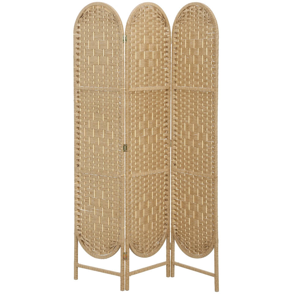 image 1 of HOMCOM 3-Panel Folding Freestanding Privacy Screen, Natural Wood Finish
