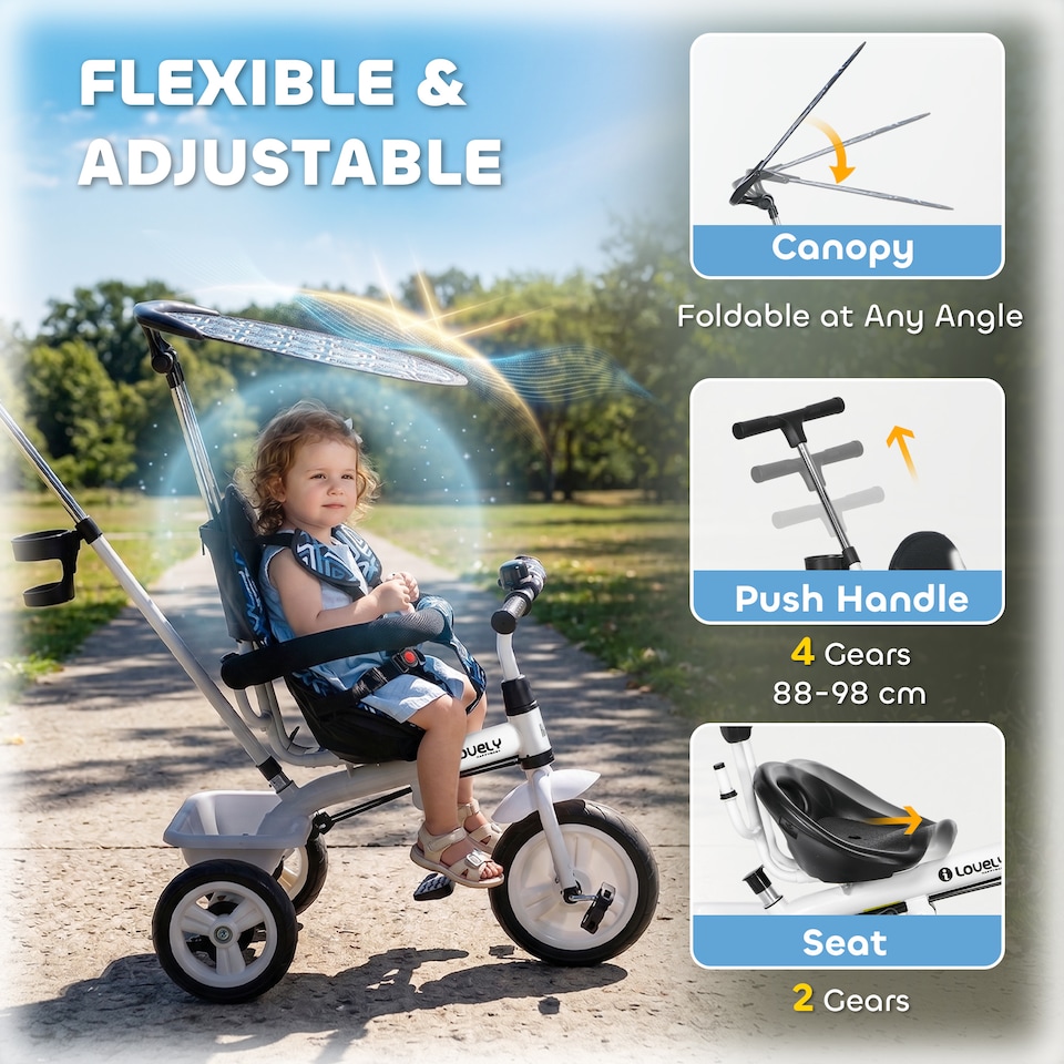 image 1 of HOMCOM 6 in 1 Kids Tricycle w/ Removable Handle for 1.5+ year, Blue