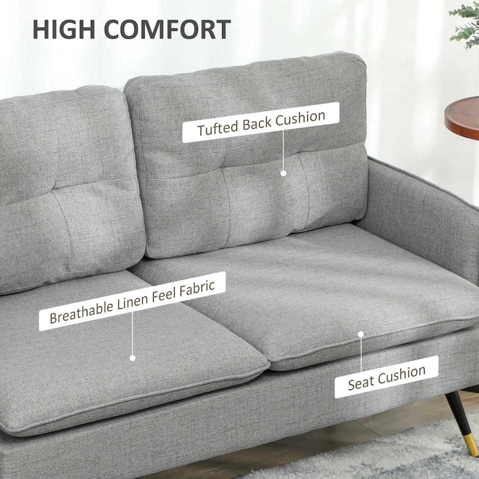 image 1 of HOMCOM Modern Upholstered Two Seater Sofa for Bedroom Living Room Grey
