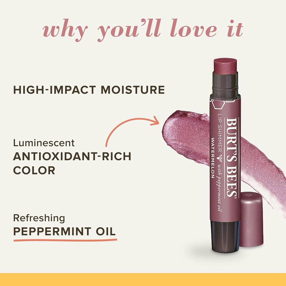 image 1 of Burt's Bees Lip Shimmer with Peppermint Oil - Watermelon