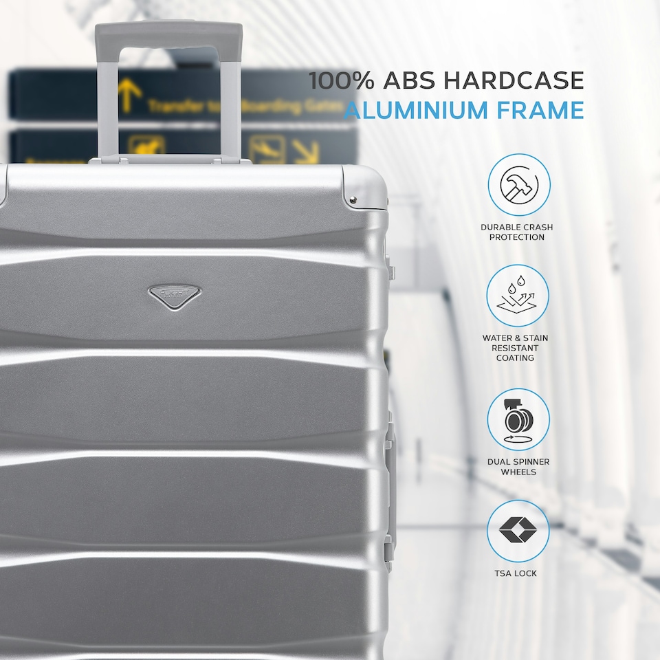 image 1 of Flight Knight Premium Travel Suitcase - 8 Wheels Built-in TSA Lock Aluminium Frame, ABS Hard Shell Carry on Check in Luggage - 100+ Airlines Approved Silver | Large