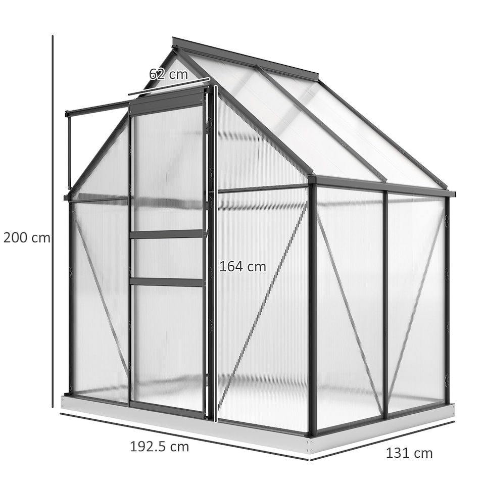 image 1 of Outsunny Polycarbonate Walk-in Garden Greenhouse w/ Sliding Door Grey | Grey | Grey | 1