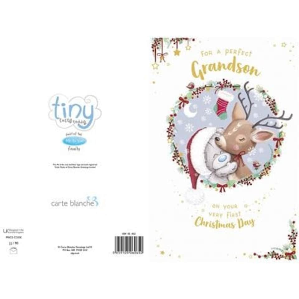 image 1 of Bear Hugging Reindeer Grandson 1st Christmas Card